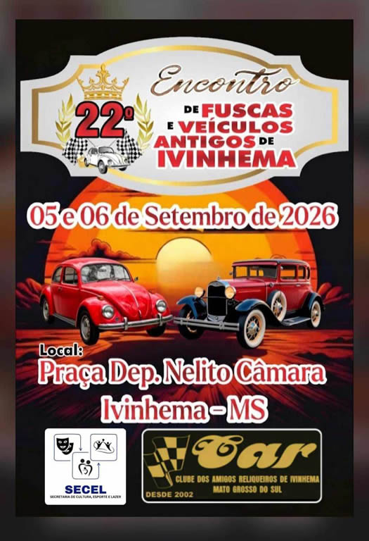 22º Encontro de Fuscas e Veículos Antigos de Ivinhema acontece em setembro